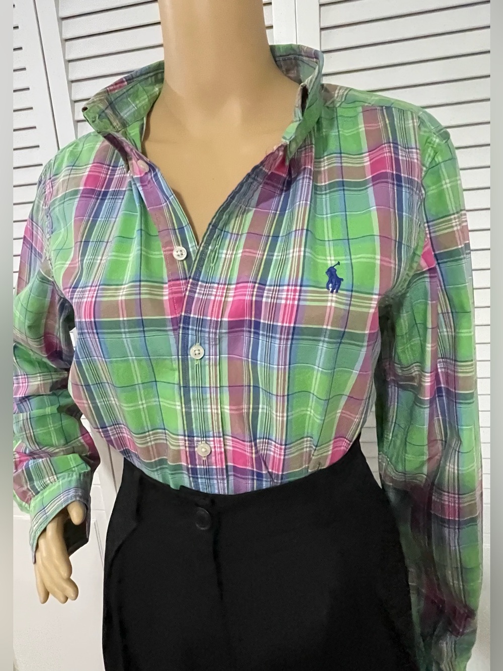 Polo by Ralph Lauren Green and Pink Plaid Button-Down Shirt - Picture 7 of 8